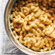 Vegan Mac and Cheese in a pot ready to be served.