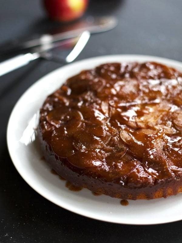 Salted Caramel Apple Upside Down Cake - Pinch of Yum