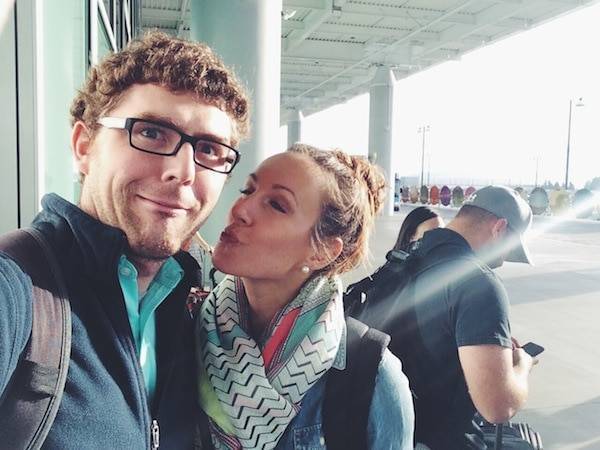 Two people making silly faces.