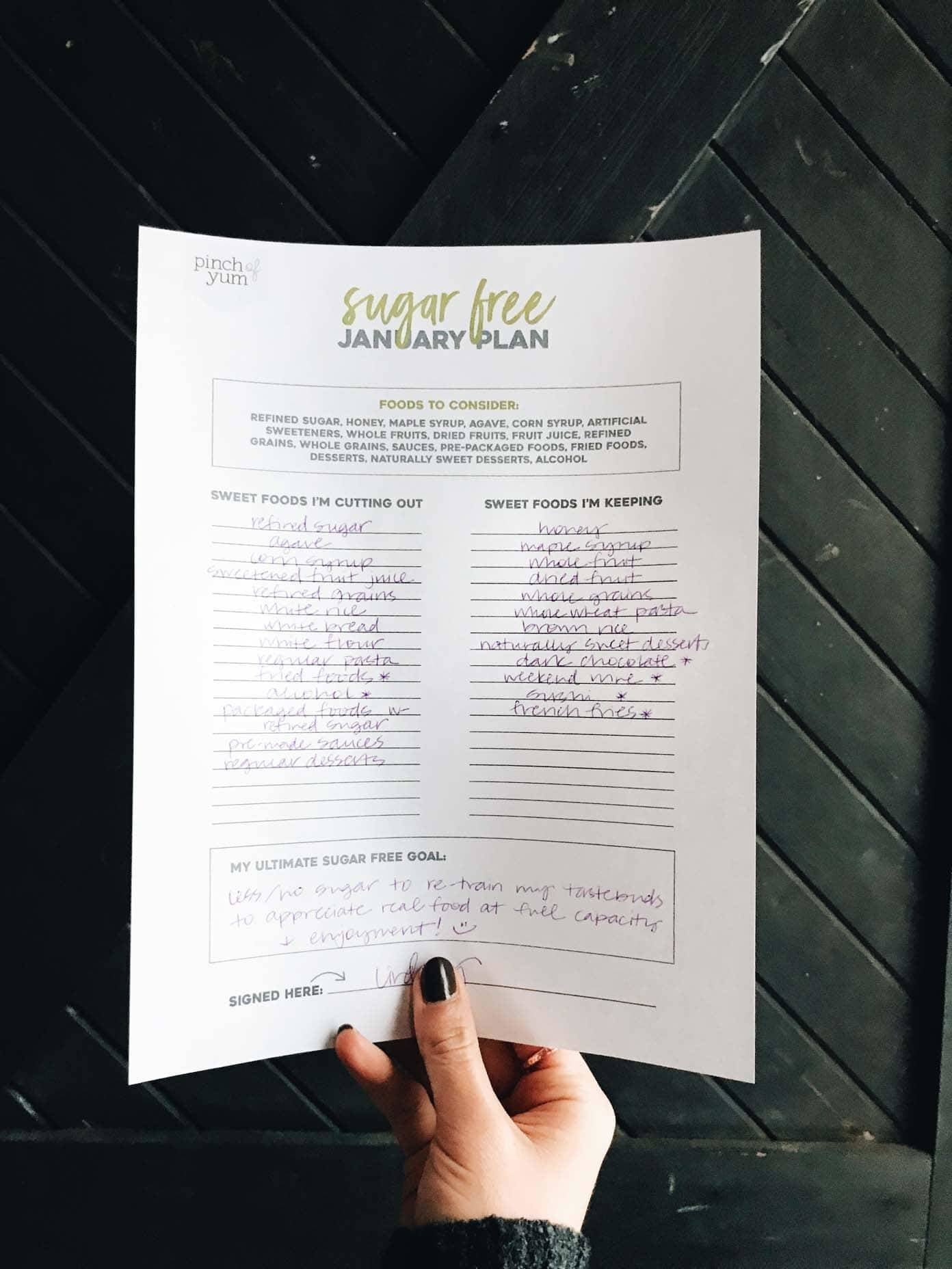 A hand holding a Sugar Free January guide.