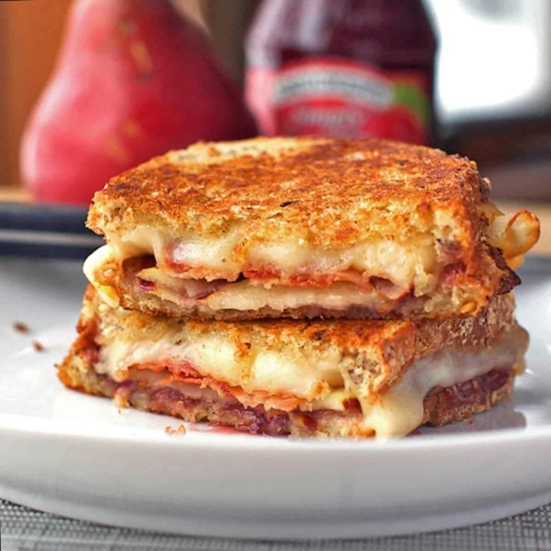 A picture of Bacon, Pear, and Raspberry Grilled Cheese