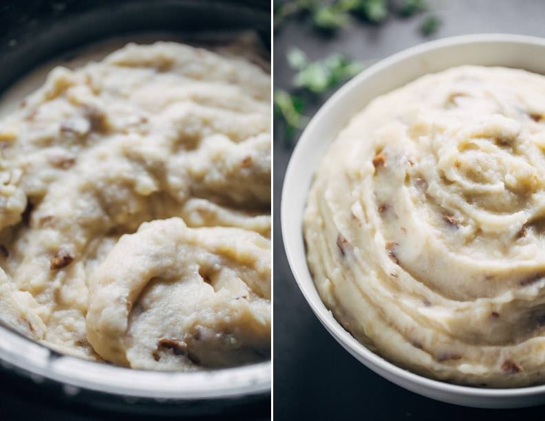 Mashed potatoes in a mixing bowl.
